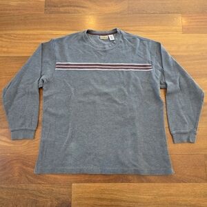 L.L. Bean Waffle Knit Thermal Shirt Gray Stripe Long Sleeve Outdoor Mens XL